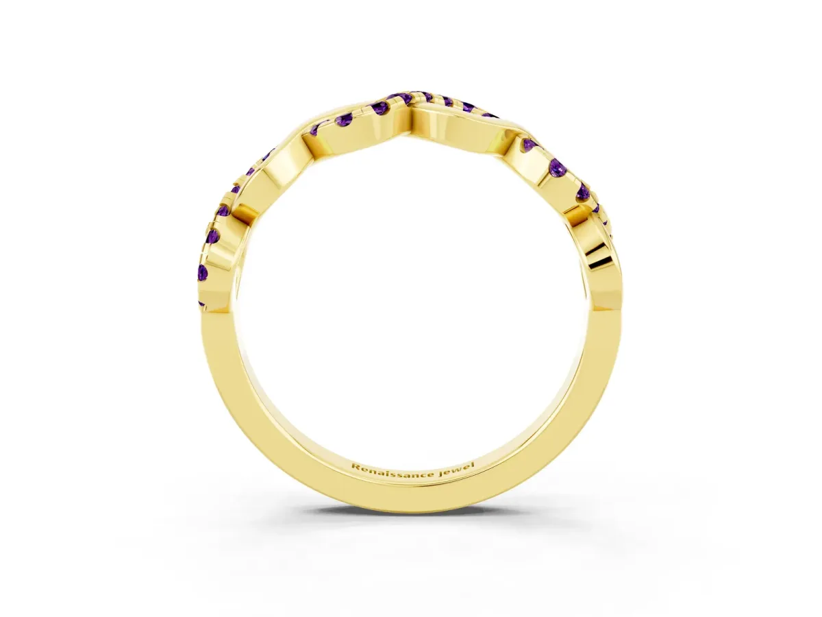 Twist Infinity Round Amethyst Band with Pavé Setting Yellow gold