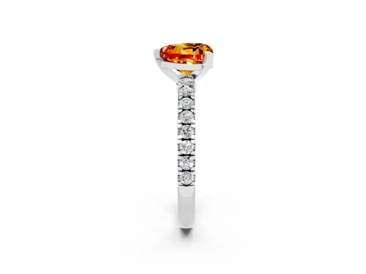Heart Cut Solitaire Citrine with Pavé Band and Four-Prong Setting Silver