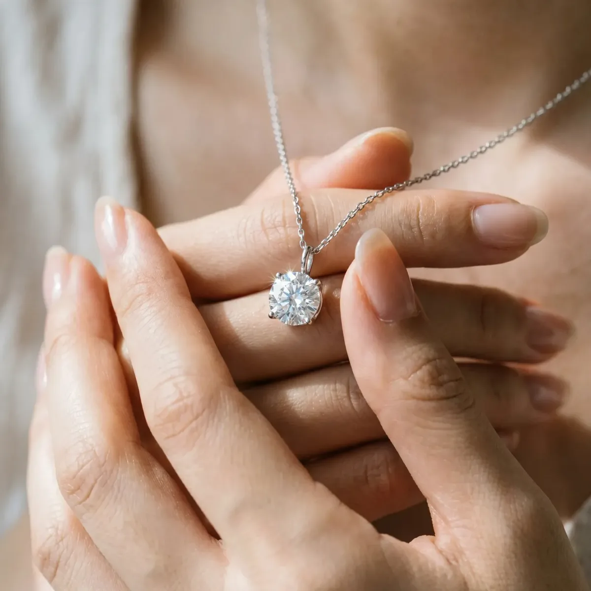 Round Solitaire Pendant with Four-Prong Setting White gold
