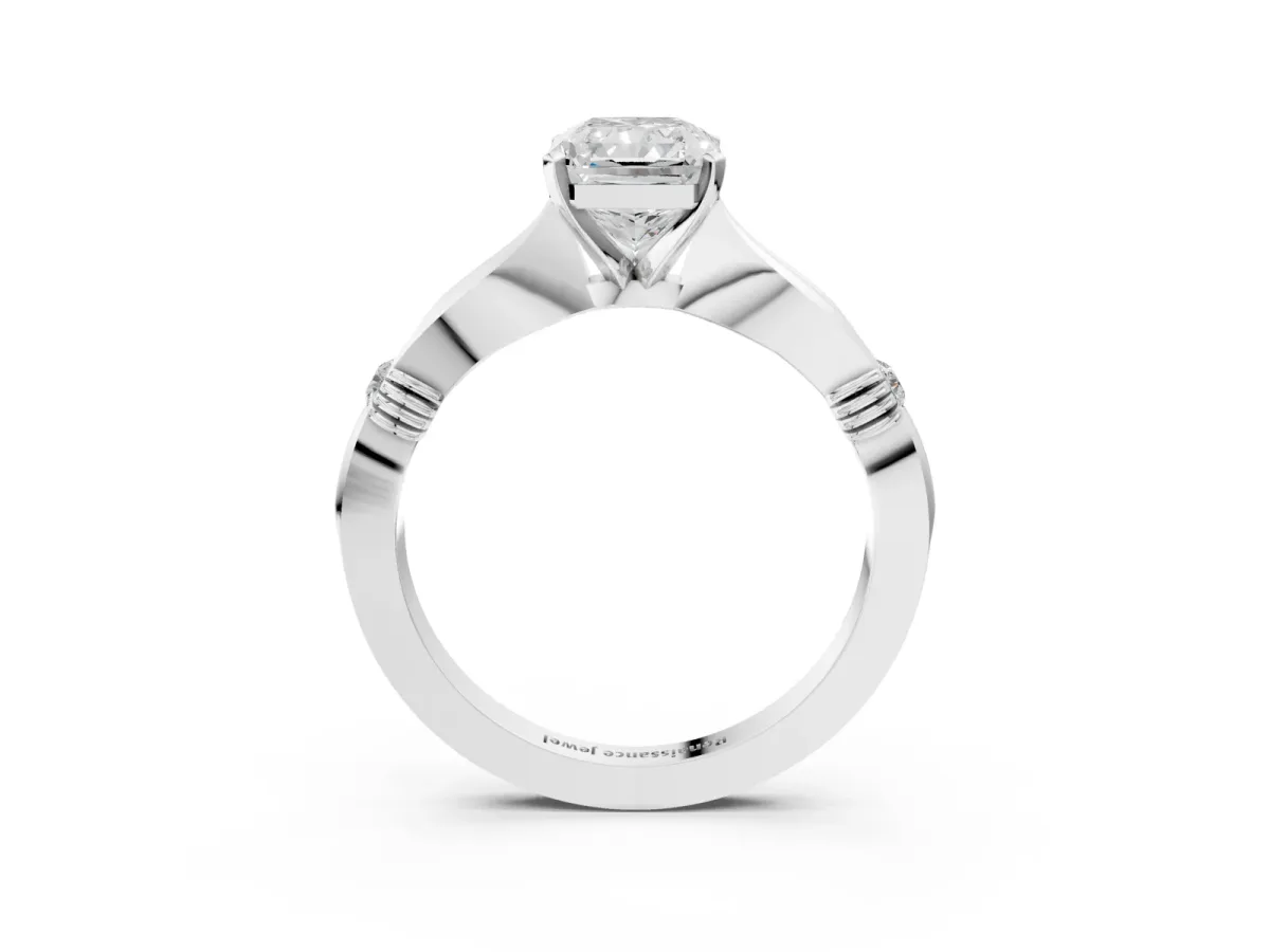 Radiant Cut Solitaire Diamond Twisted Band with Four-Prong Setting Platinum