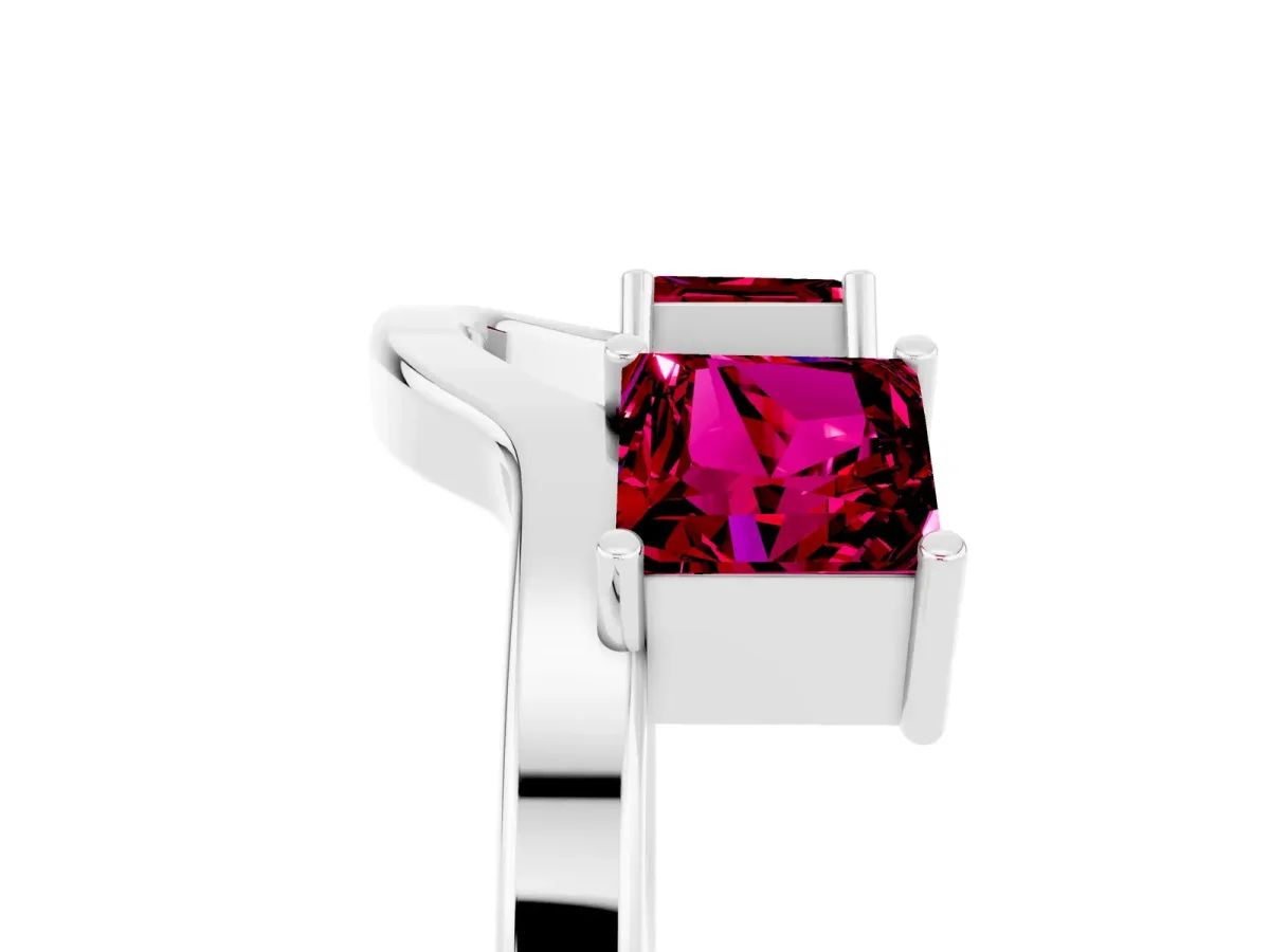 Princess Cut Garnet Two-Stone Open Band Ring with Four-Prong Setting Platinum