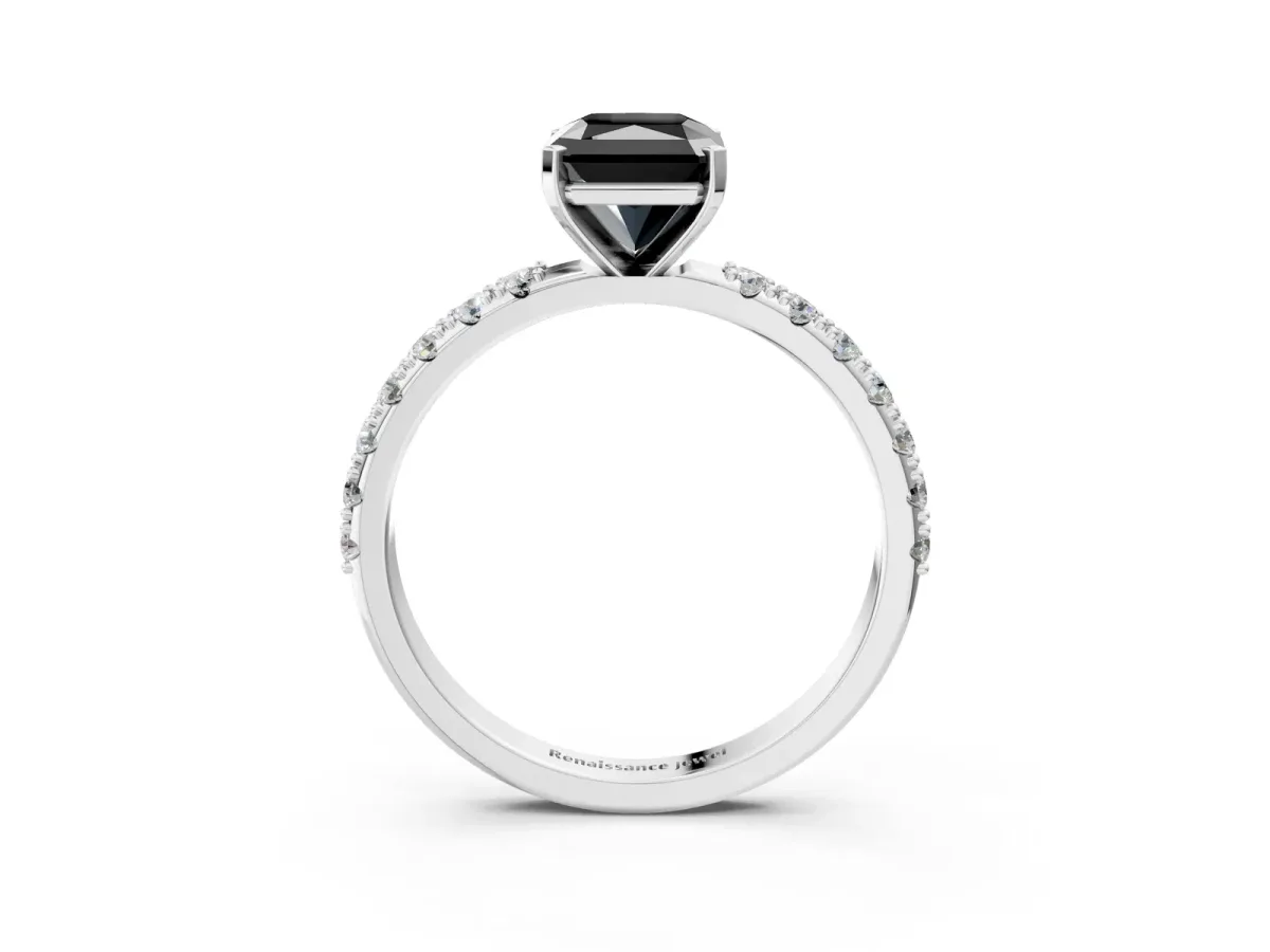 Fancy Black Radiant Cut Diamond Solitaire Pavé Band with Four-Prong Setting Silver