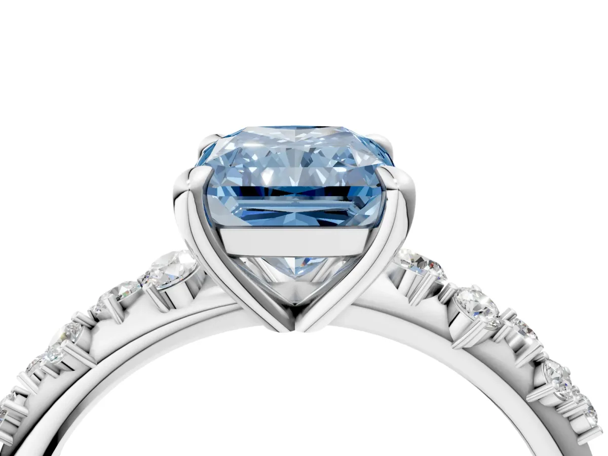 Fancy Blue Radiant Cut Cut Diamond Vine Band with Four-Prong Setting Platinum