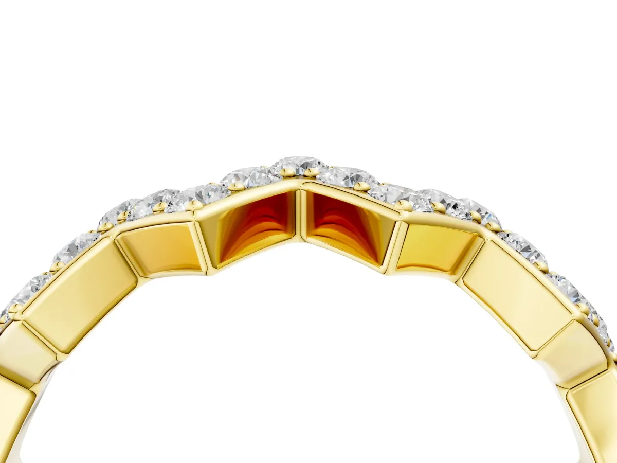 Zigzag Diamond Pave Round Eternity Band with Prong Setting Yellow gold