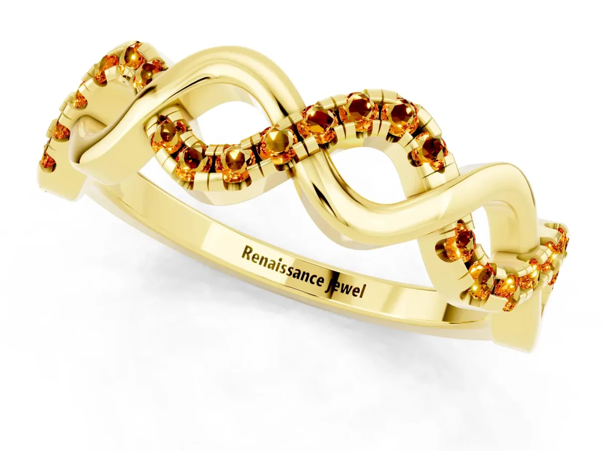 Twist Infinity Round Citrine Band with Pavé Setting Yellow gold