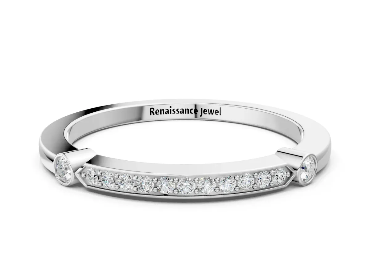 Pavé Round Diamond Bar Station Ring with Channel Setting Silver