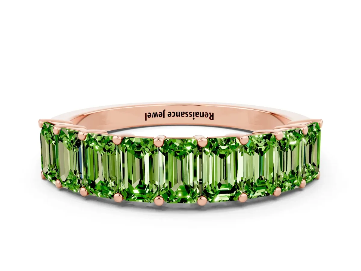 Emerald Cut Peridot Prong-Set Eternity Band Rose gold