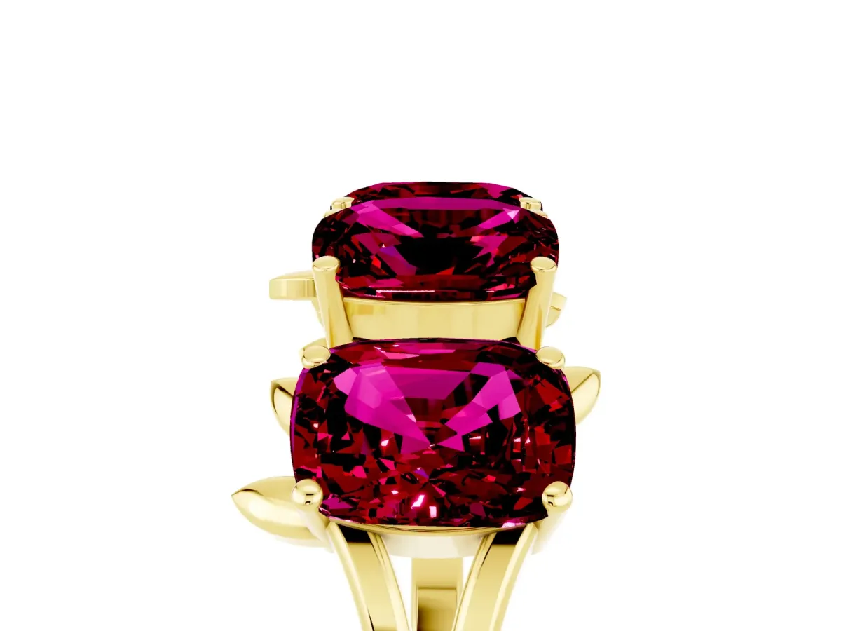 Emerald Cut Garnet Prong-Set Half Eternity Band Yellow gold