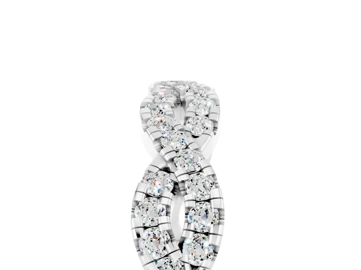 Round Moissanite Twisted Eternity Band with Pavé and Shared Prong Setting White gold