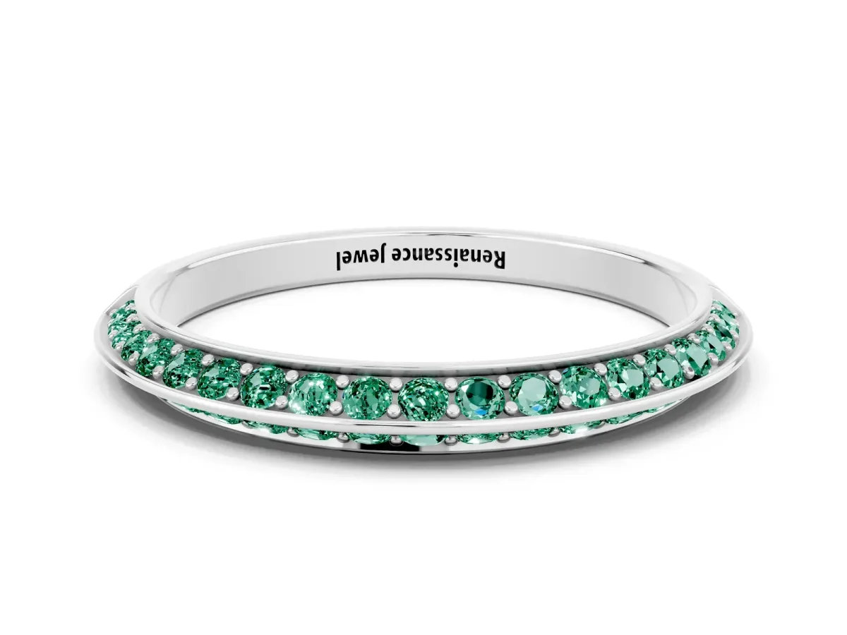 Double Row Pavé Round Green Sapphire Eternity Band with Channel Setting Platinum