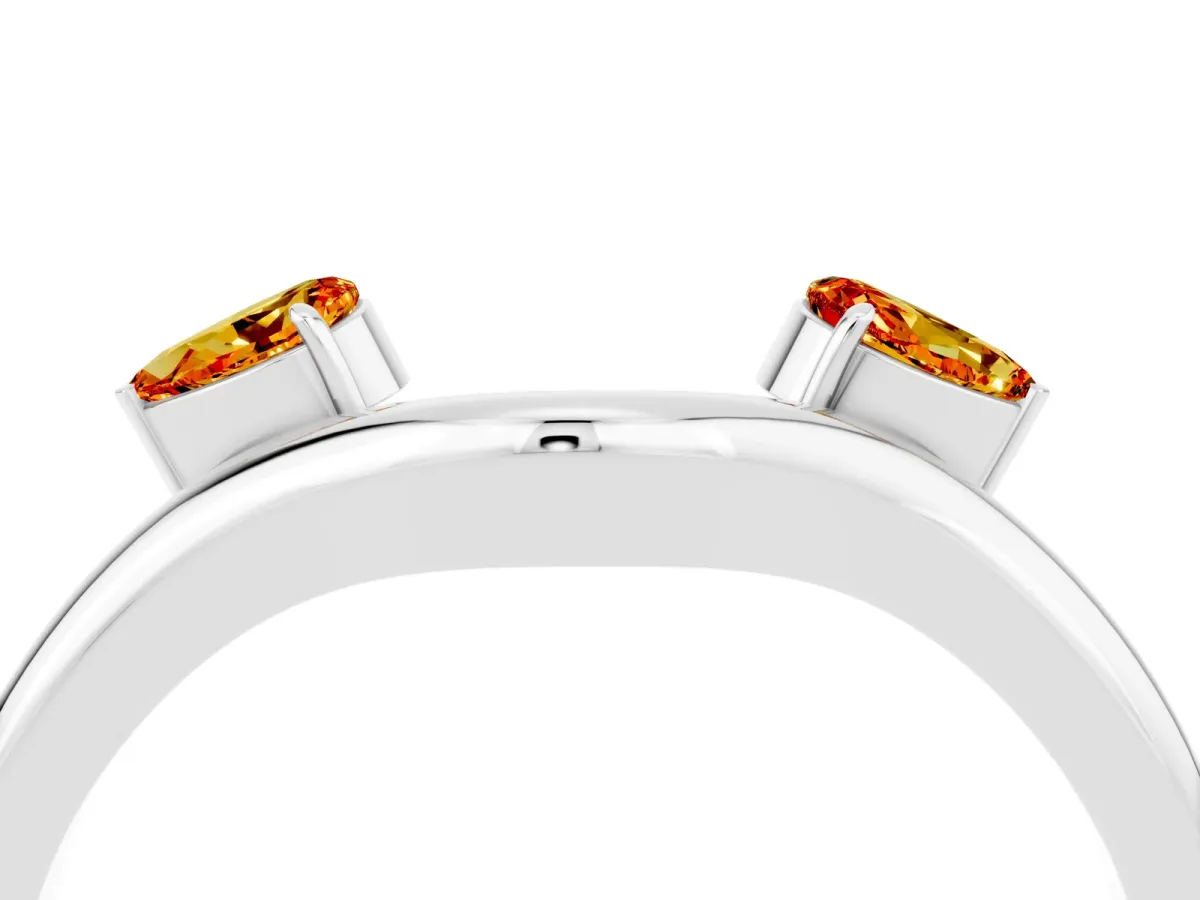 Pear Cut Citrine Two-Stone Open Band Ring with Prong Setting Platinum