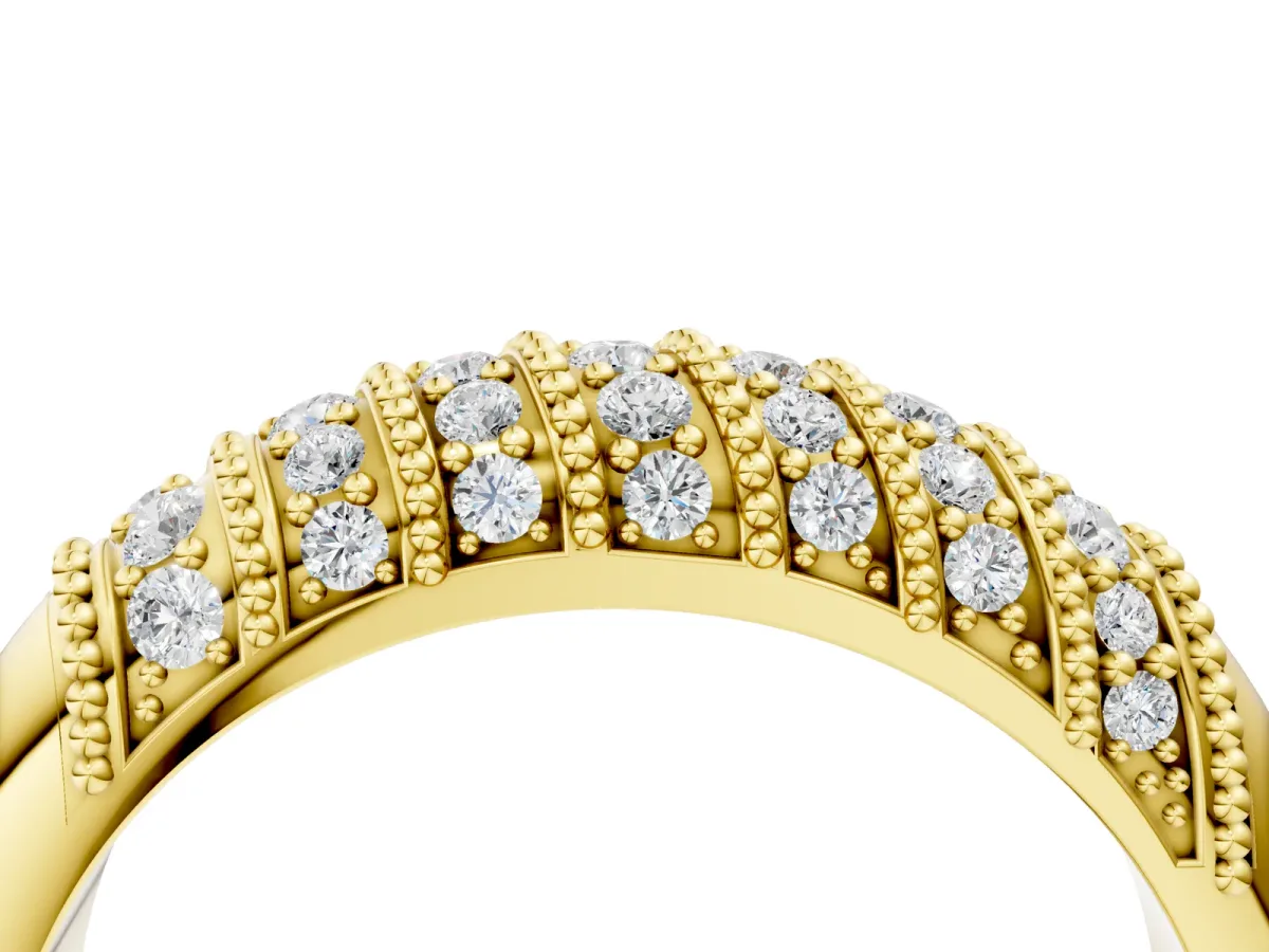 Channel Set Round Diamond Dome Band Yellow gold