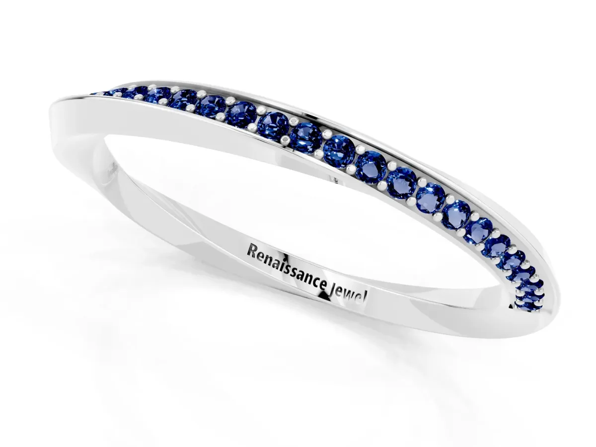 Pavé Round Blue Sapphire Twist Band White gold