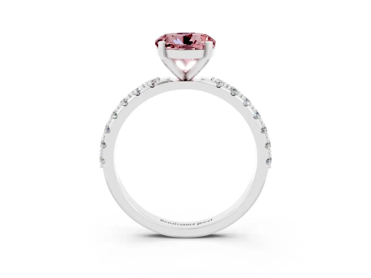 Round Cut Morganite Solitaire Pavé Band with Four-Prong Setting Platinum