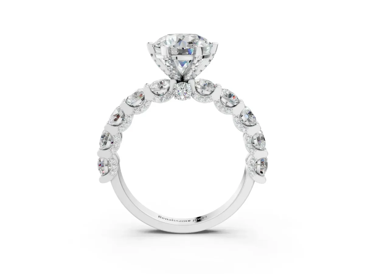 Round Diamond Mens Ring with Graduated Side Stones White gold