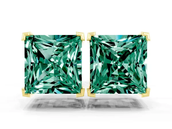 Princess Cut Green Sapphire Stud Earrings Yellow gold