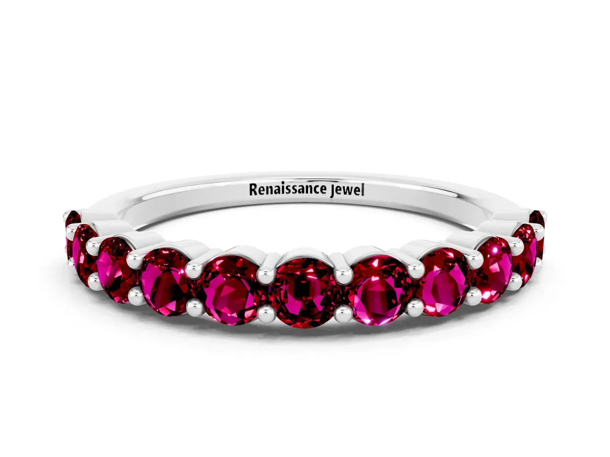 Round Garnet Half Eternity Band with Prong Setting Platinum