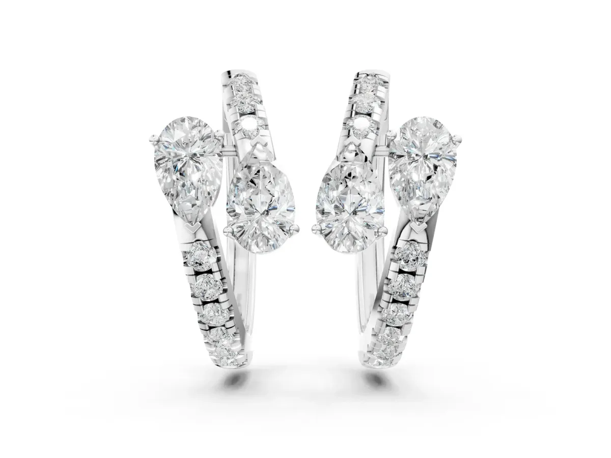 Pear Cut Diamond Bypass Huggie Hoop Earrings Platinum