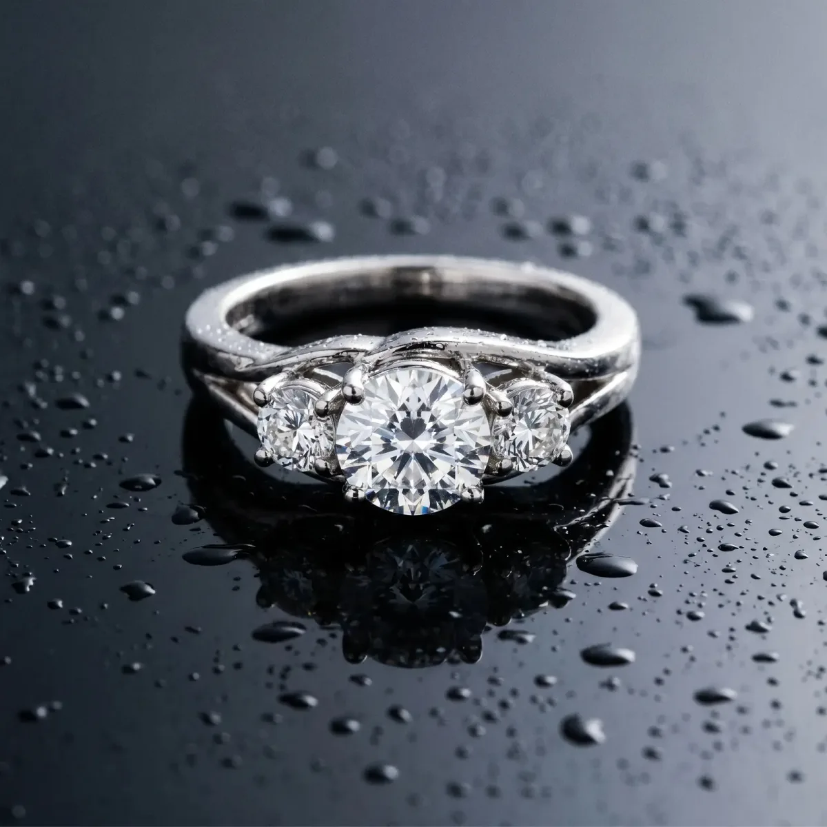 Three-Stone Round Cut Diamond Split Shank Prong Setting Ring Silver