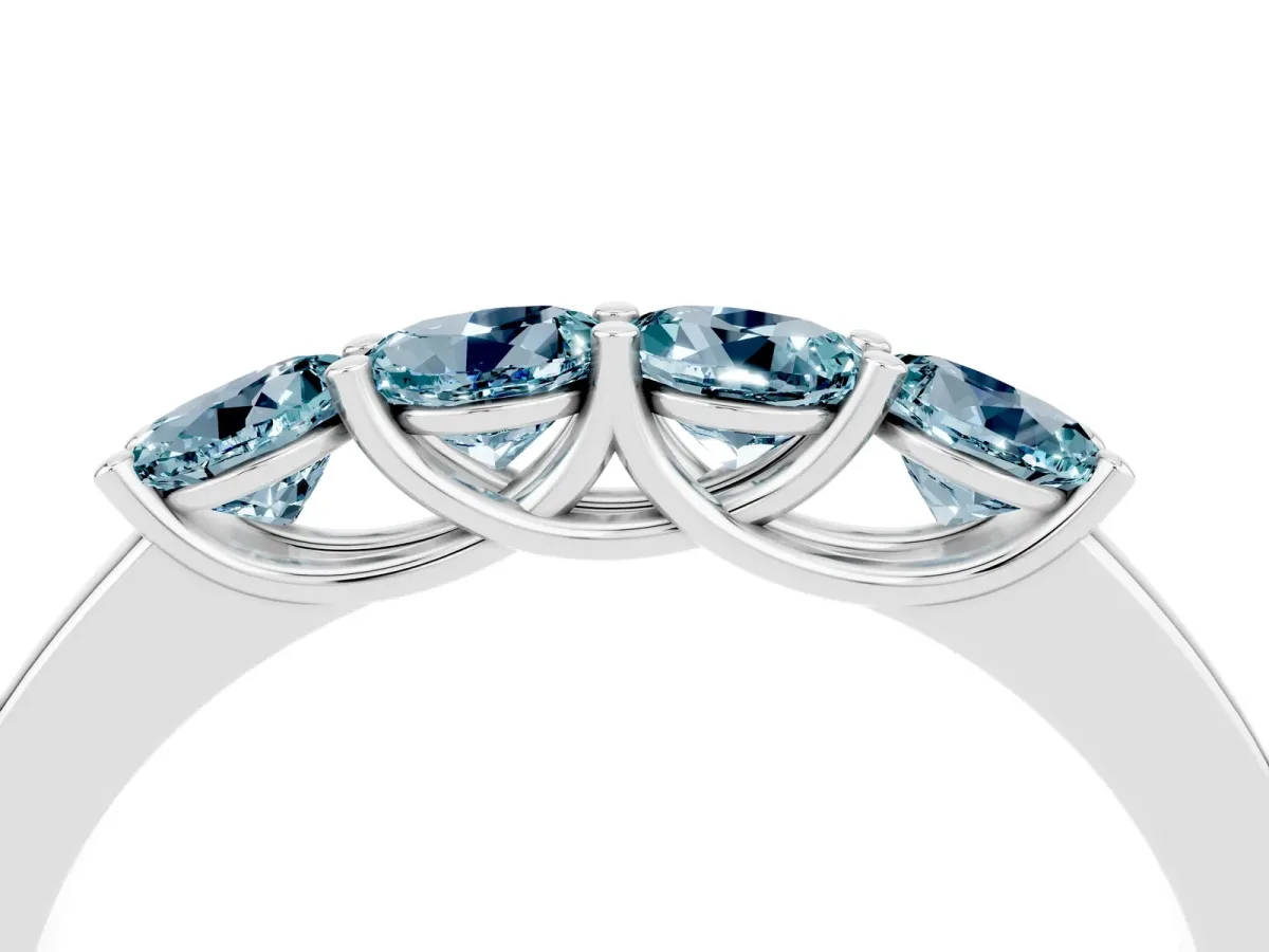 Four-Stone Round Aquamarine Prong-Set Band Platinum
