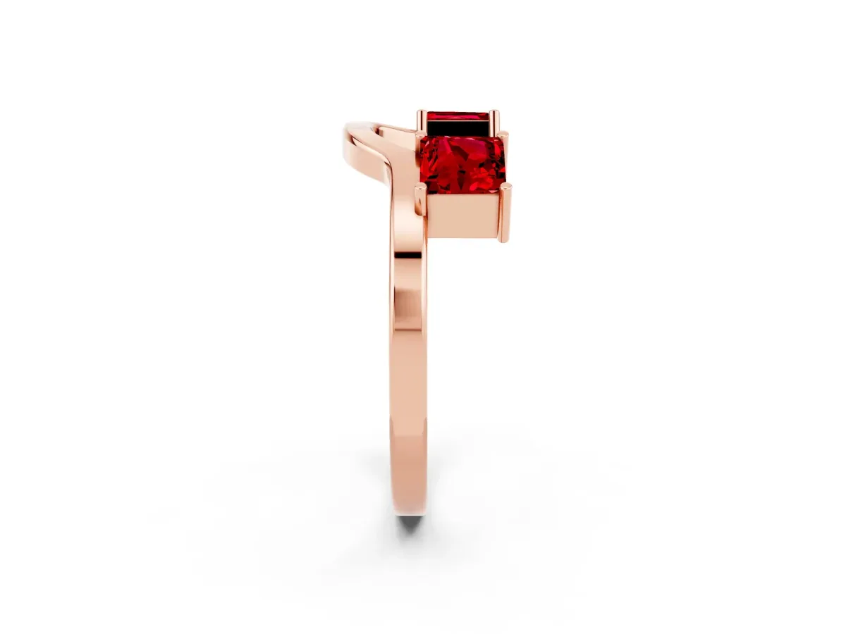 Princess Cut Ruby Two-Stone Open Band Ring with Four-Prong Setting Rose gold