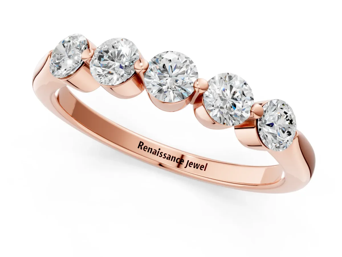 Five-Stone Round Diamond Half-Eternity Band with Prong Setting Rose gold