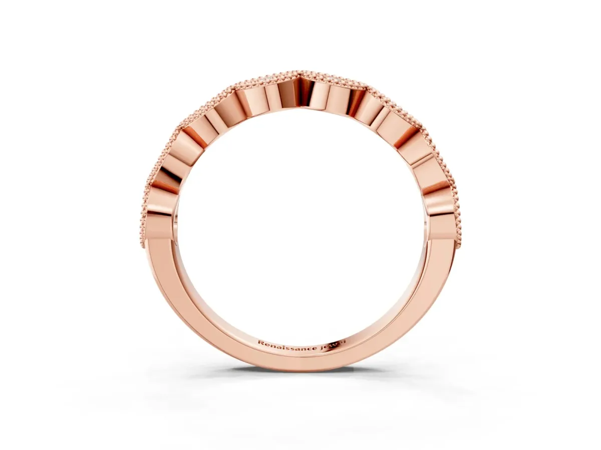 Milgrain Marquise Diamond Half Eternity Band with Bezel Setting Rose gold