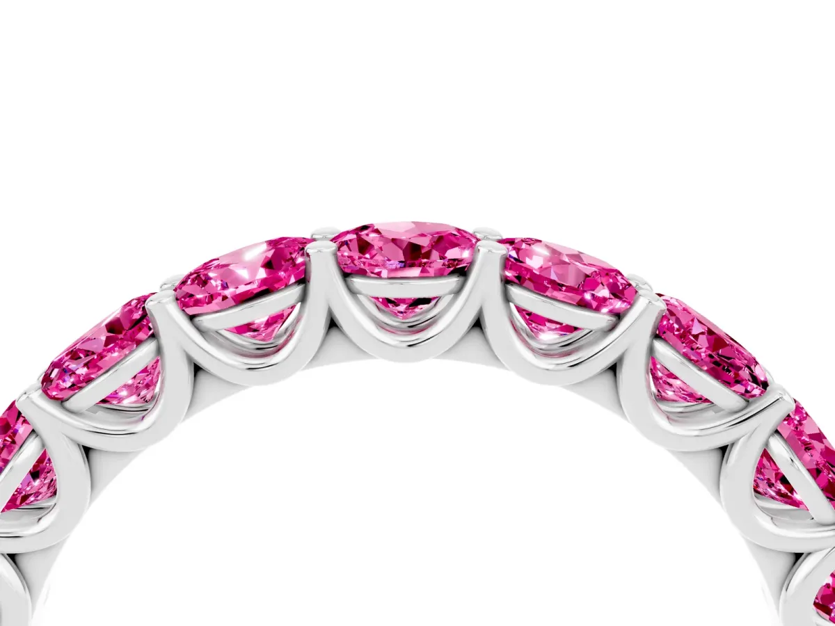 Round Pink Sapphire Shared Prong Eternity Band Platinum