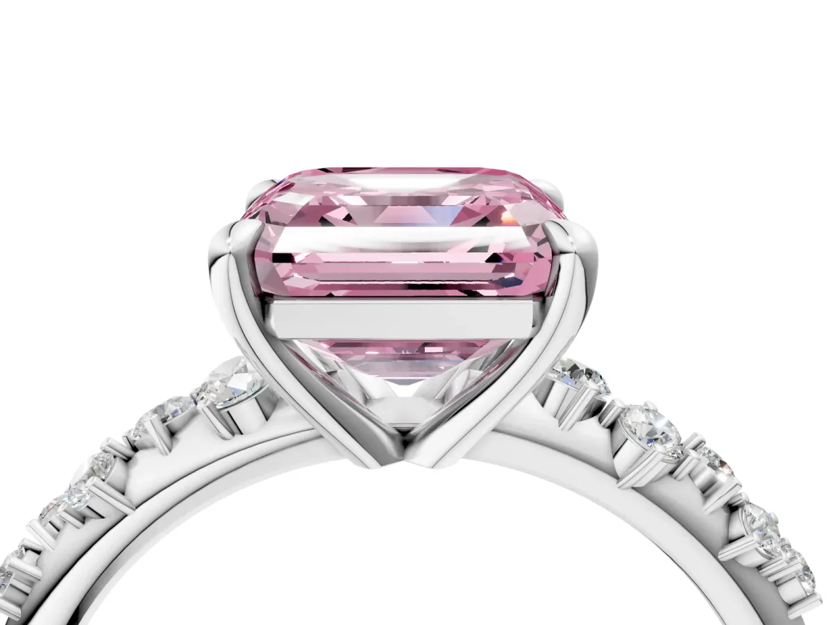 Fancy Pink Asscher Cut Cut Diamond Vine Band with Four-Prong Setting Platinum