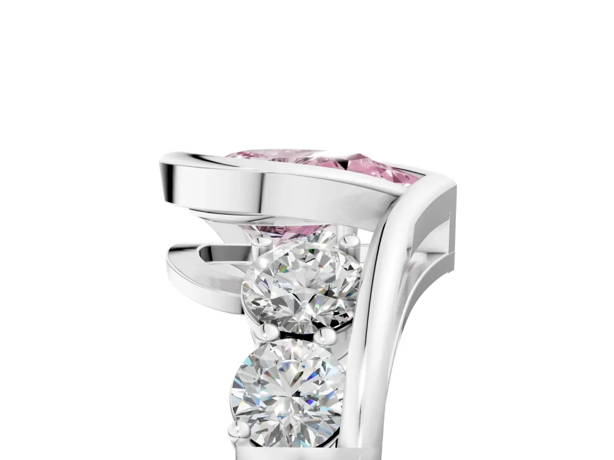 Fancy Pink Bezel Set Pear Cut Diamond Bypass Ring with Round Accents Platinum