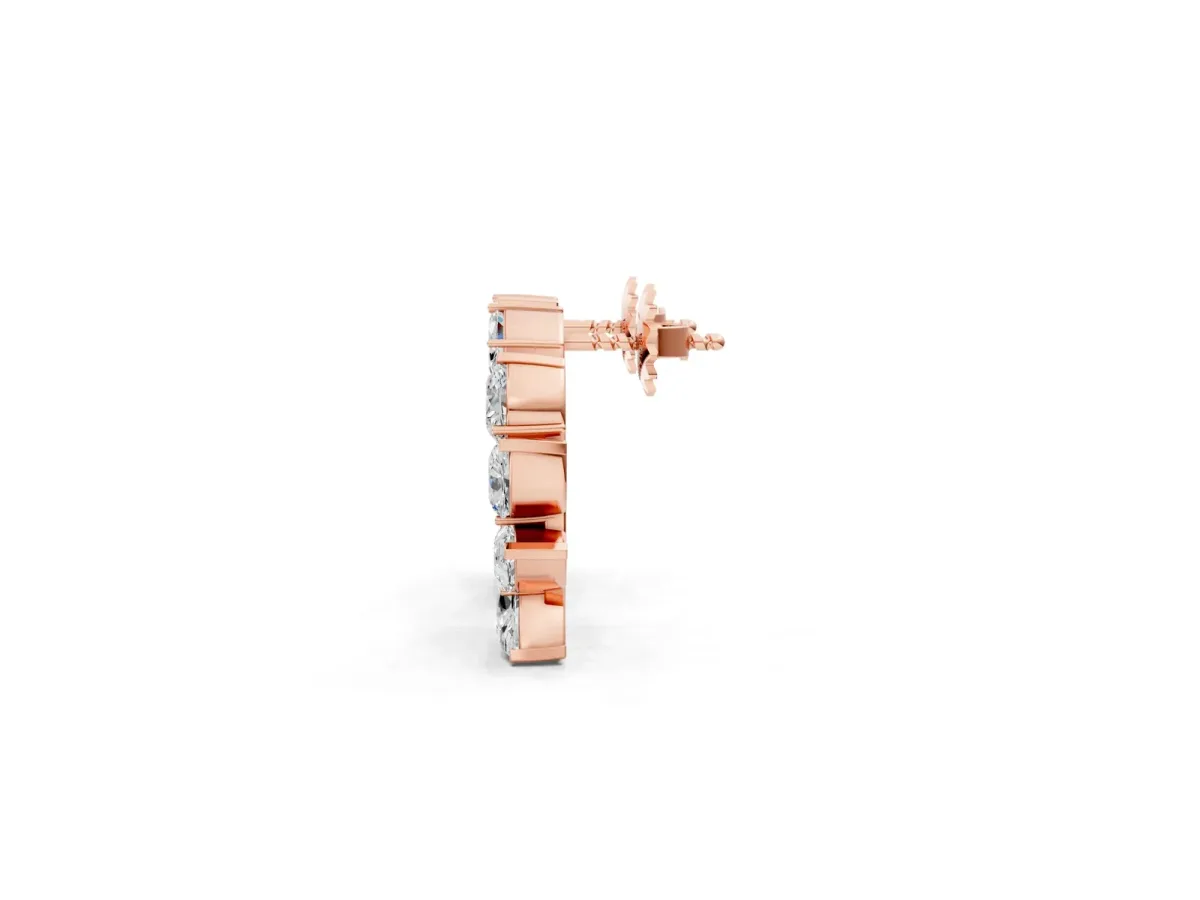 Marquise, Pear and Round Diamond Graduated Cluster Stud Earrings Rose gold