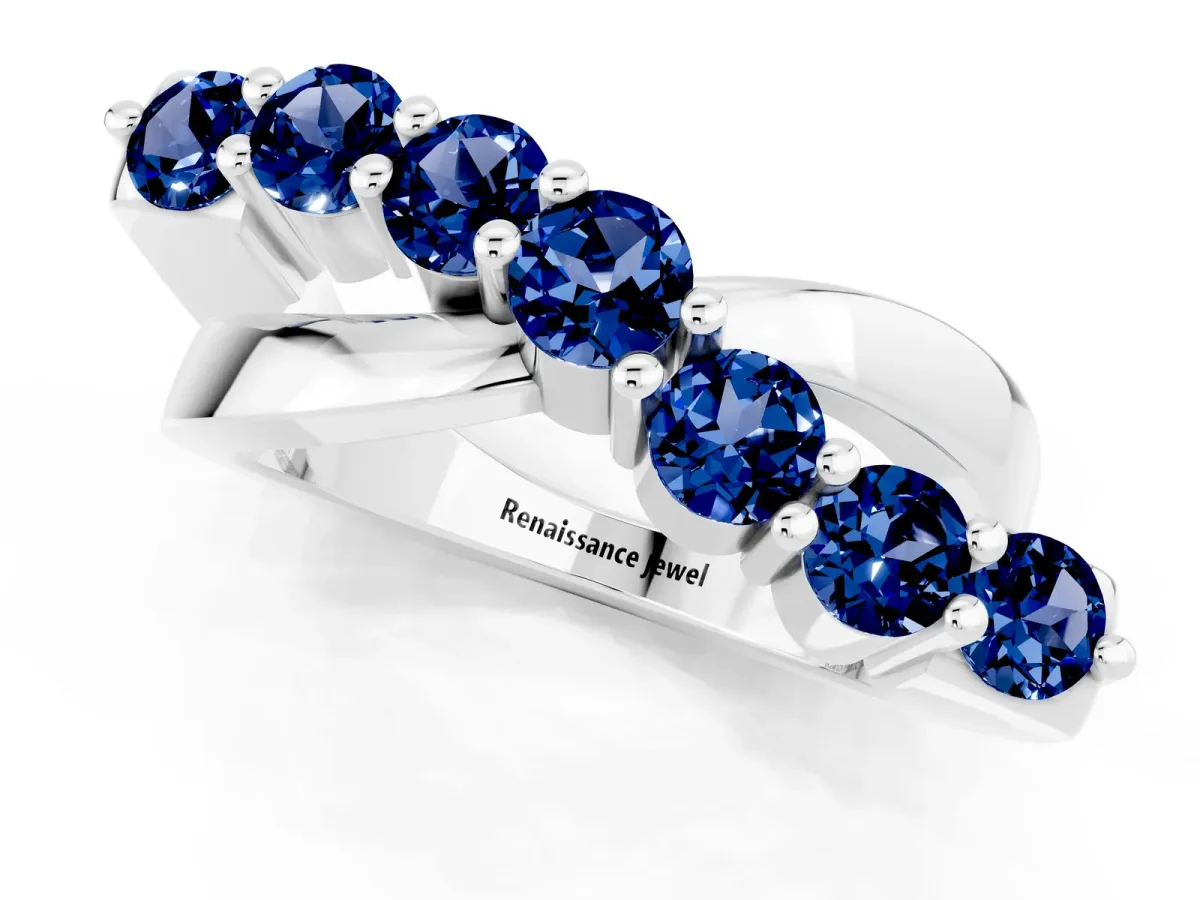 Round Blue Sapphire Prong-Set Crossover Band Platinum