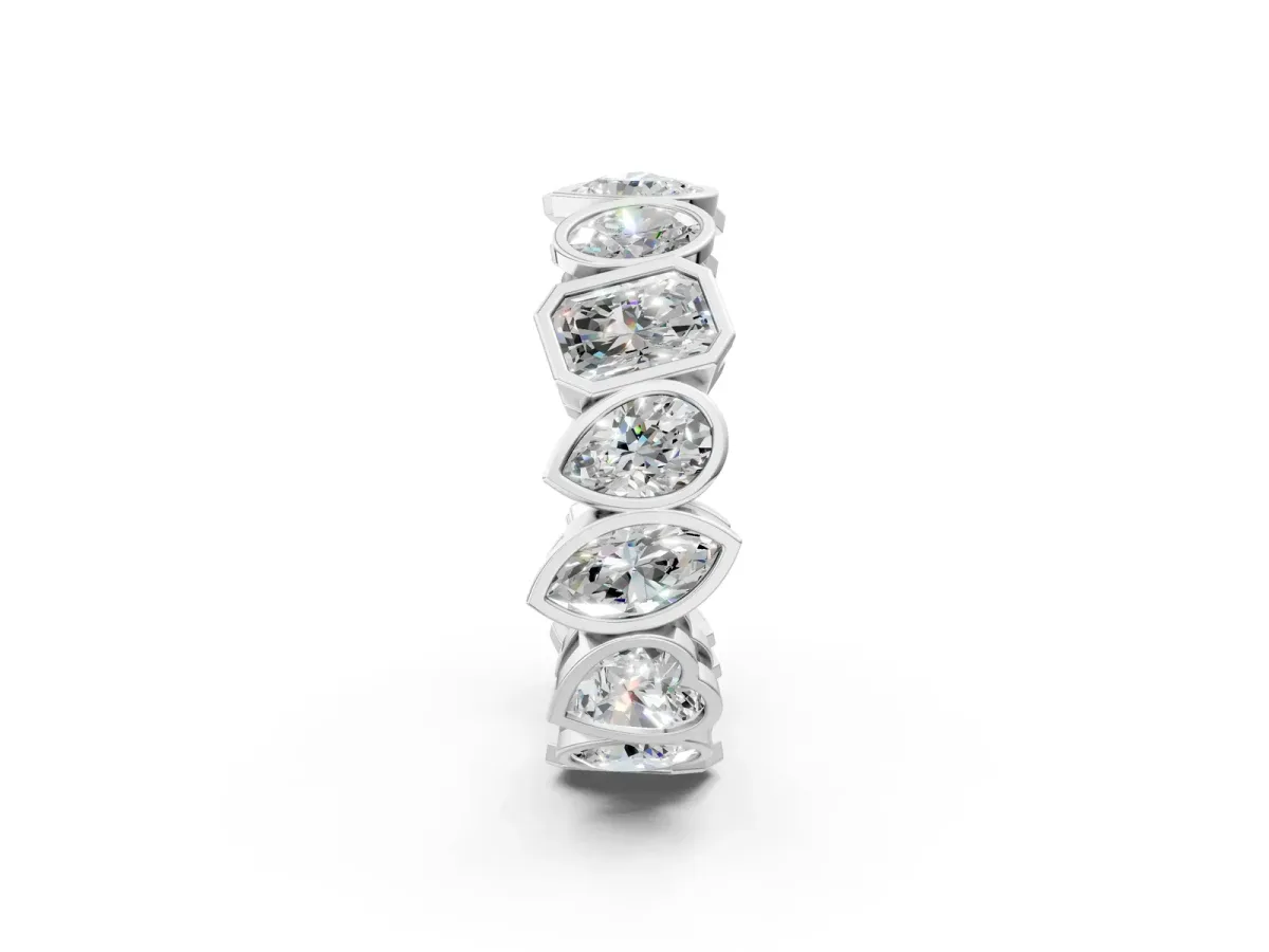 Mixed Shape Diamond Bezel Set Eternity Wedding Band Silver