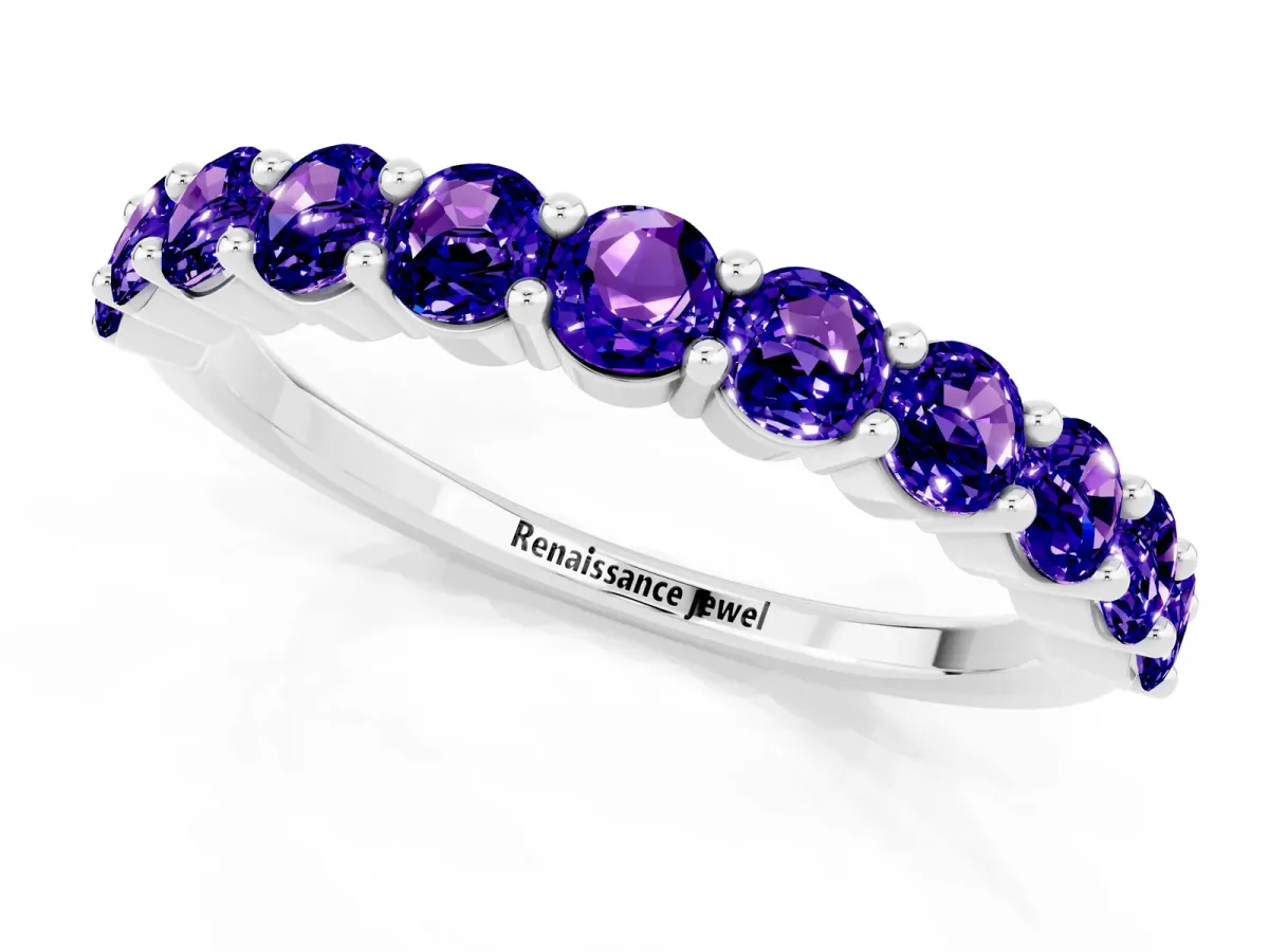 Round Tanzanite Half Eternity Band with Prong Setting Silver
