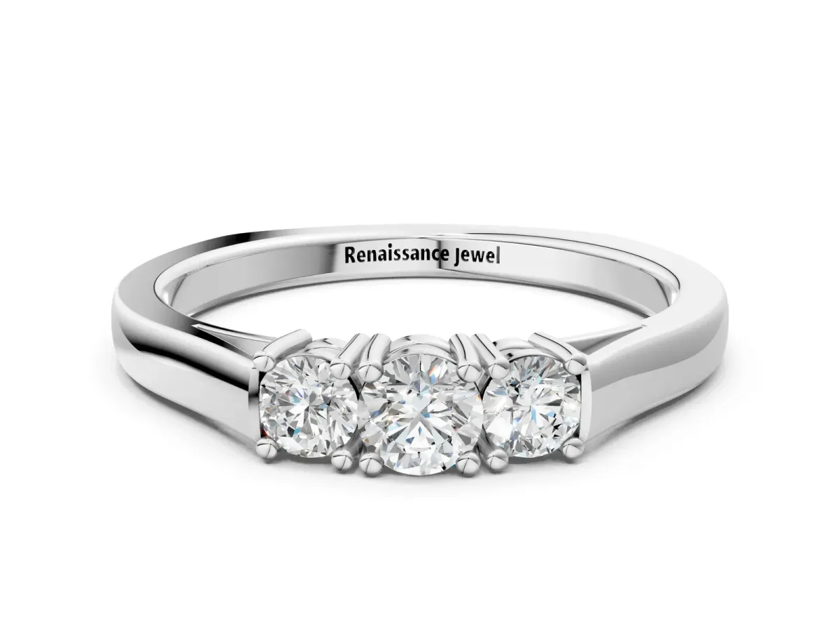 Three-Stone Round Cut Diamond Channel Set Band with Prong Setting Platinum