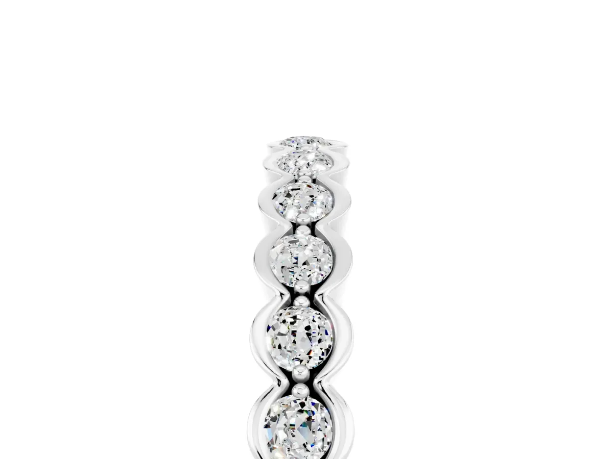 Round Moissanite Bezel Set Eternity Band Silver