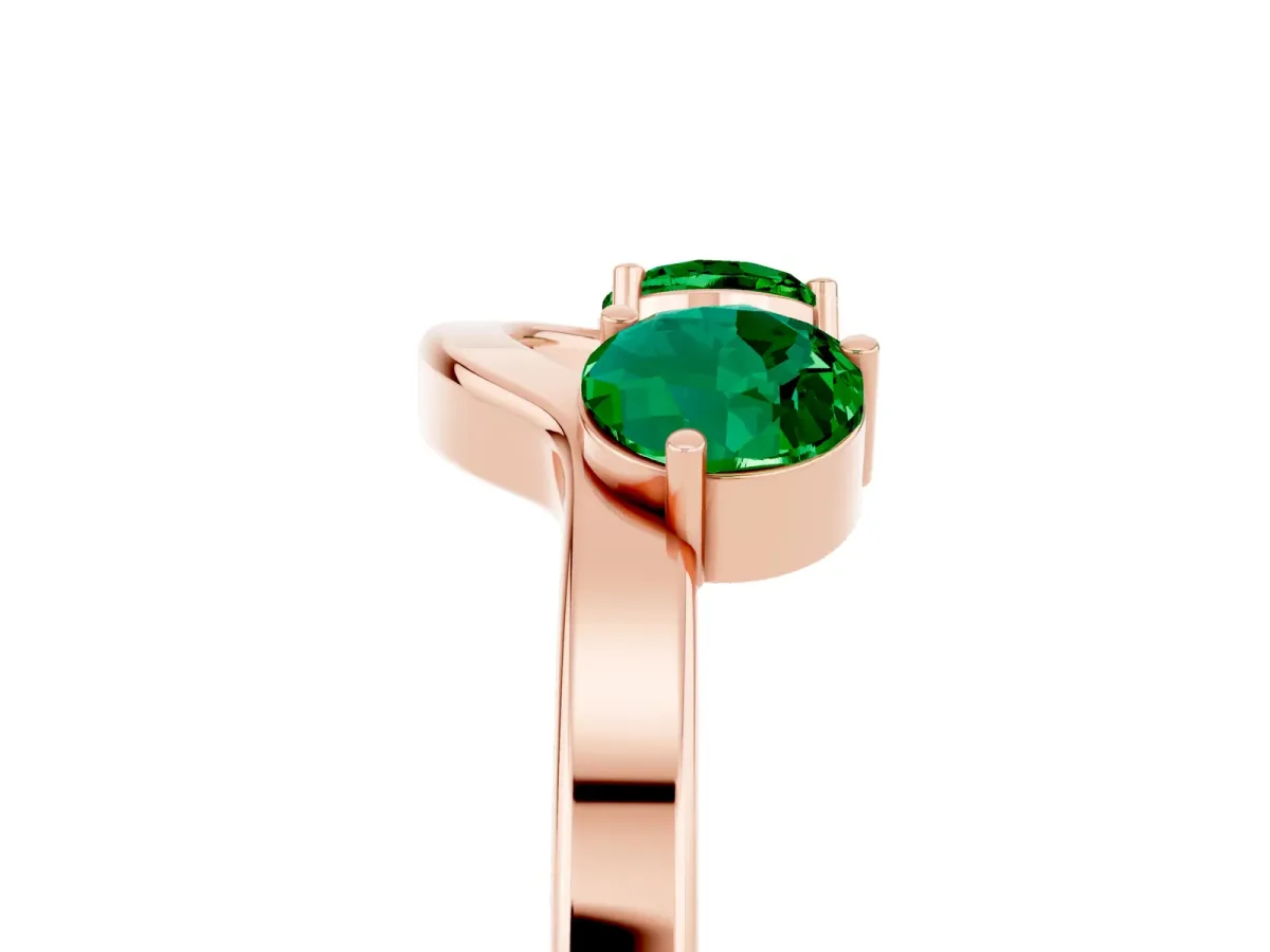Dual Round Emerald Open Band Ring with Prong Setting Rose gold