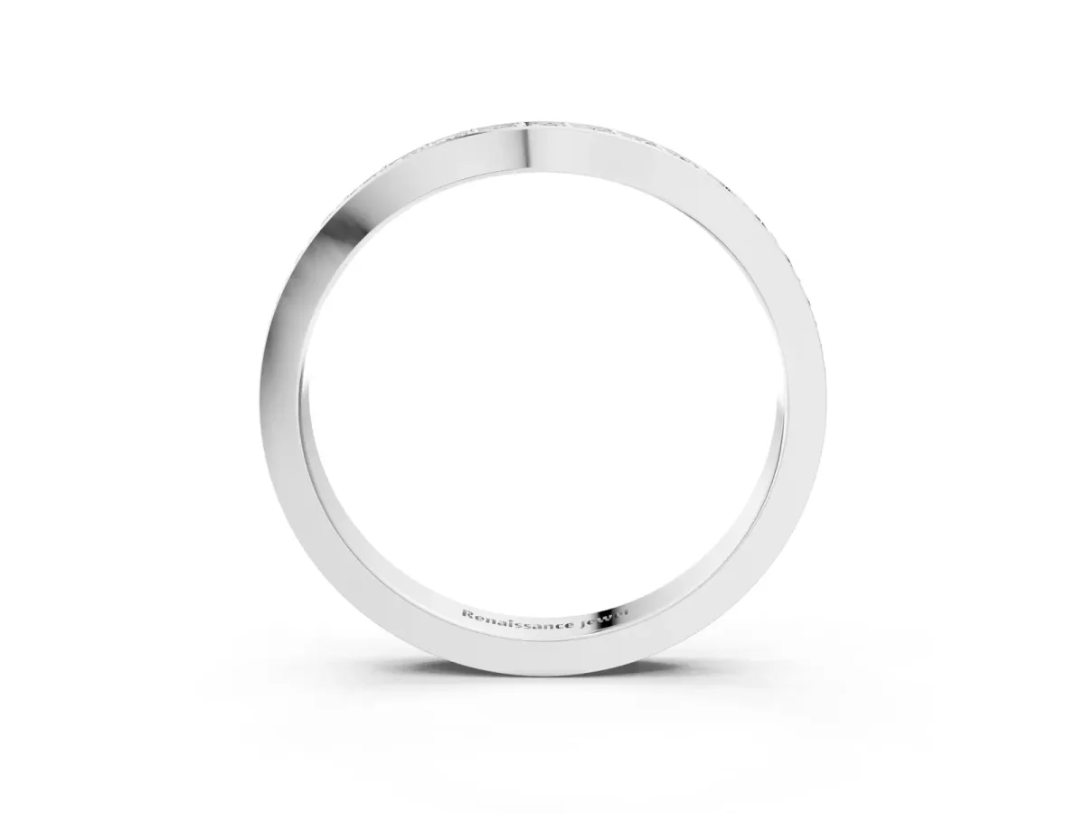 Diamond Pavé Round Cut Curved Band with Channel Setting Silver