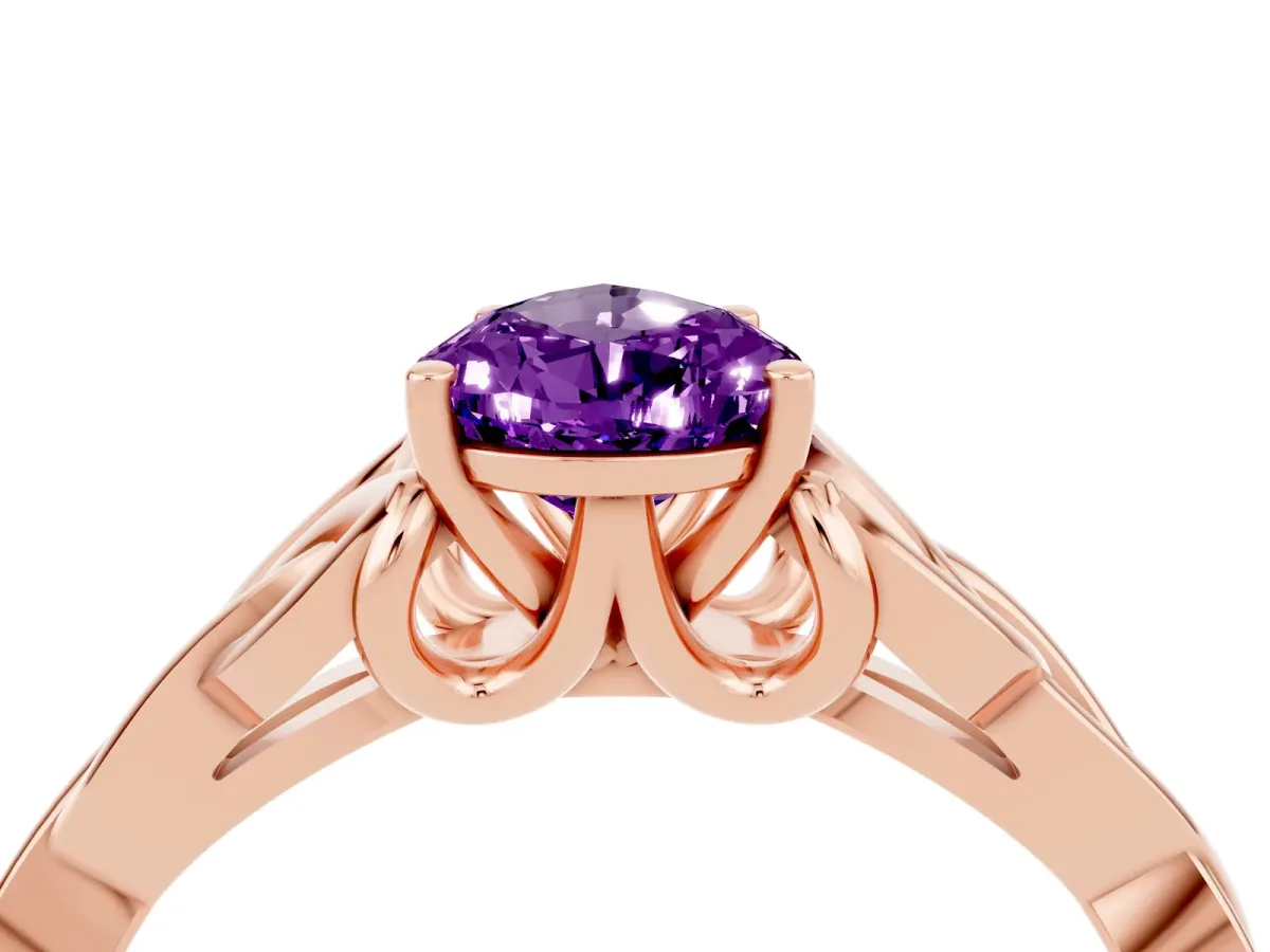 Pear Cut Amethyst Solitaire Celtic Knot Ring with Four-Prong Setting Rose gold