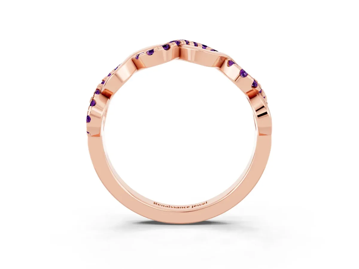 Twist Infinity Round Amethyst Band with Pavé Setting Rose gold