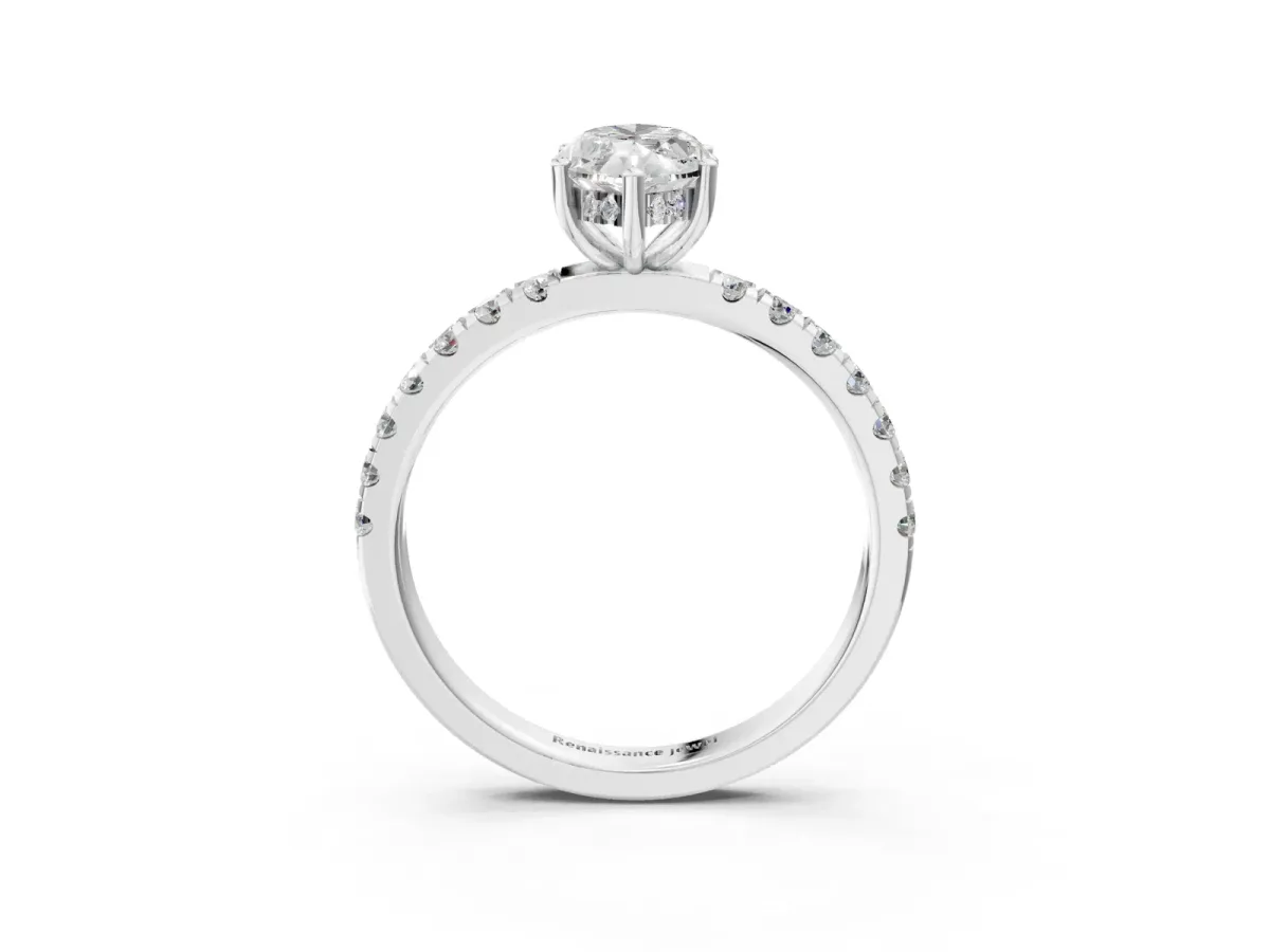 Marquise Cut Diamond Pave Band Solitaire Ring with Round and Prong Setting Silver