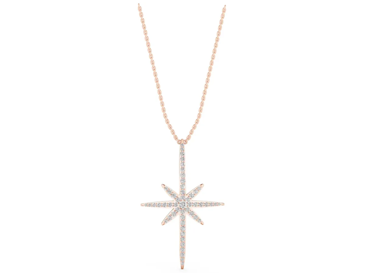 Pavé Round Diamond Starburst Pendant with Prong Setting Rose gold