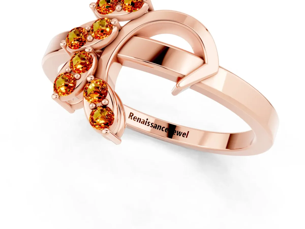 Marquise Citrine Cluster Bypass Ring with Prong Setting Rose gold