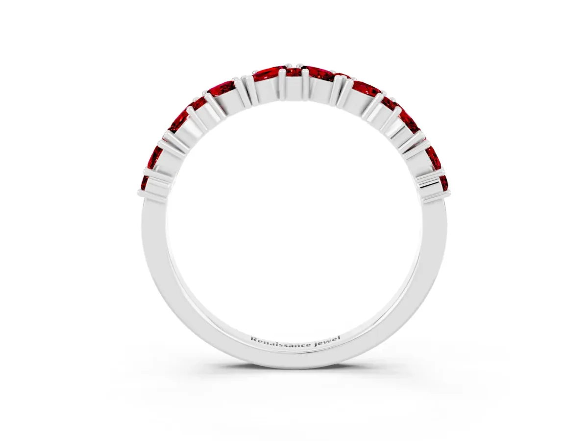 Marquise and Round Ruby Vine Eternity Band with Prong Setting Silver