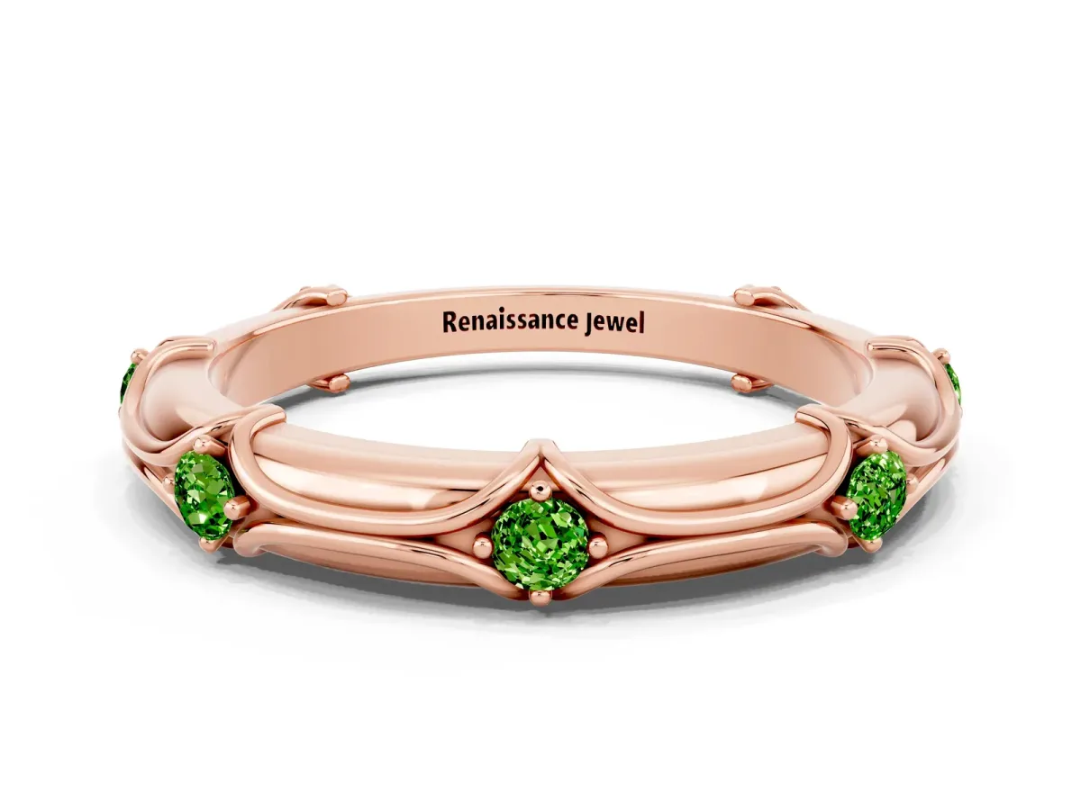Round Peridot Prong Set Milgrain Eternity Band Rose gold