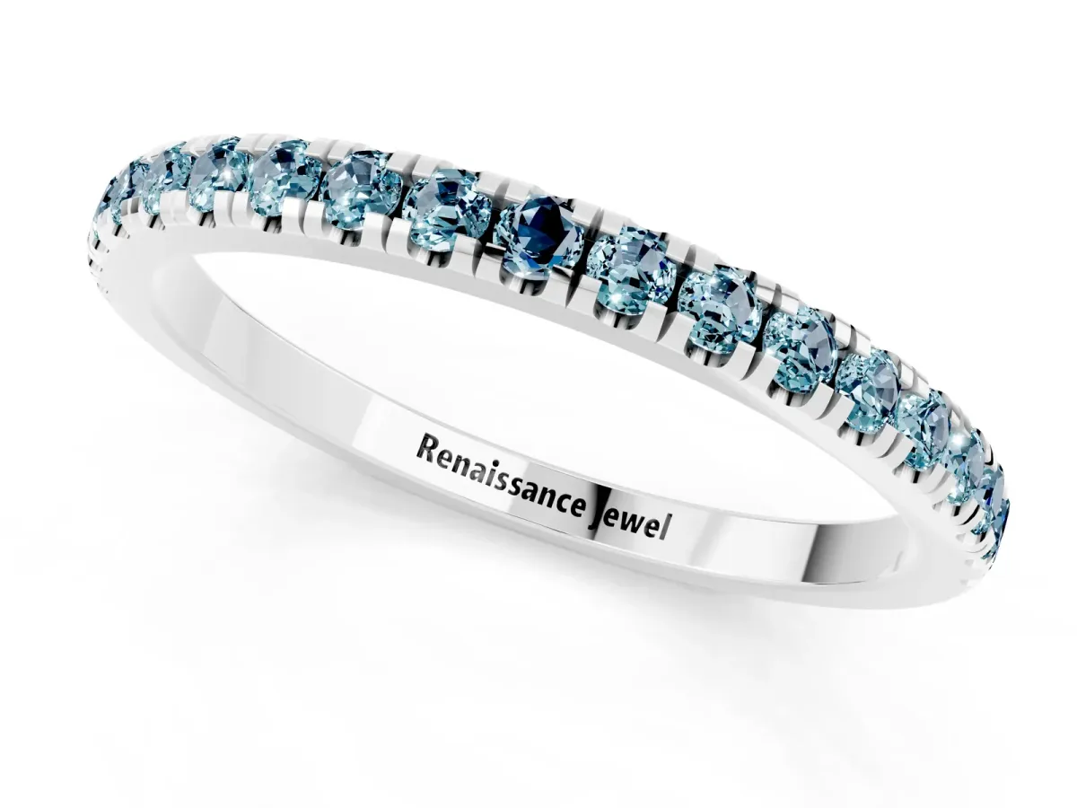 Pavé Round Aquamarine Half Eternity Band with Shared Prong Setting Silver