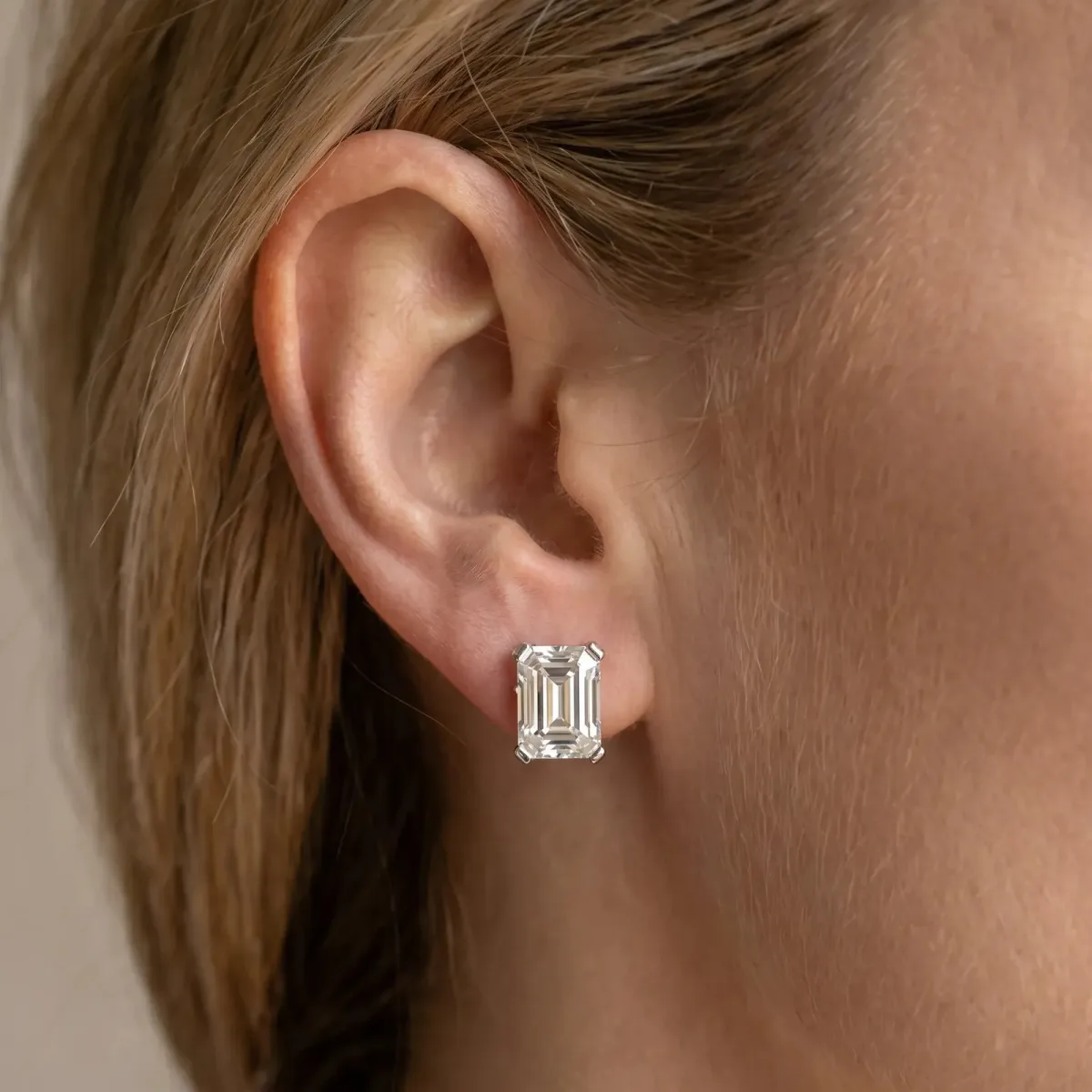 Emerald Cut Diamond Stud Earrings Platinum