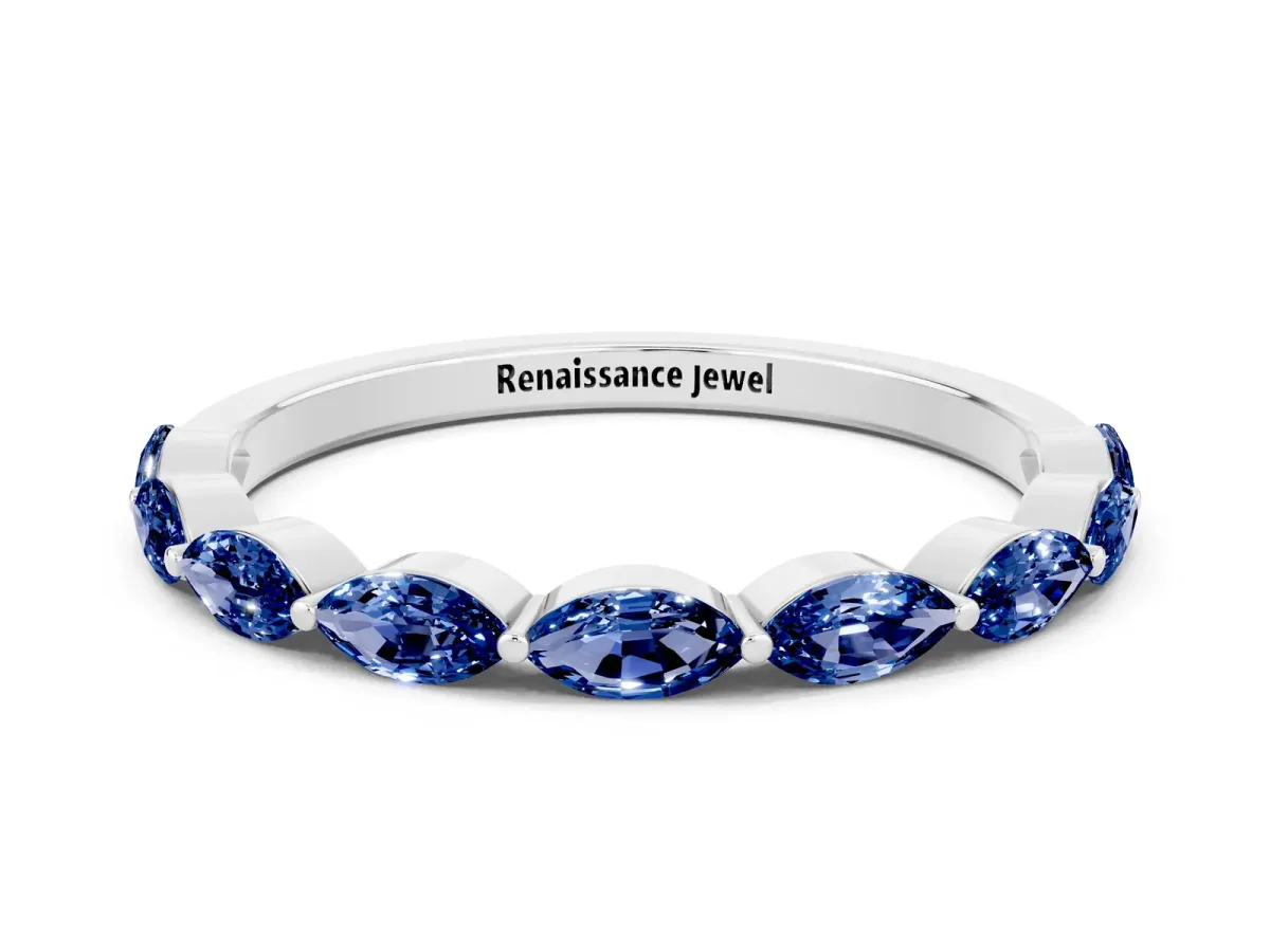 Marquise Blue Sapphire Half Eternity Band with Prong Setting White gold