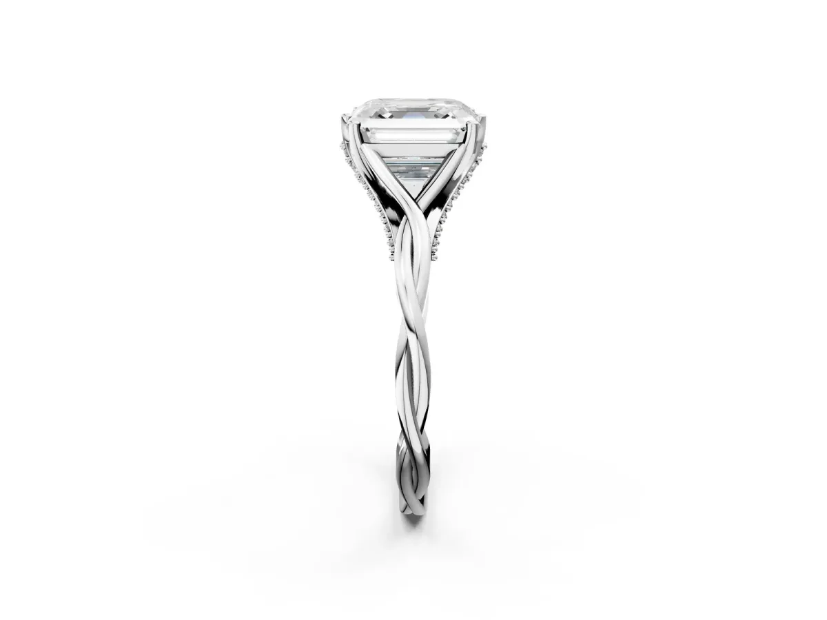 Asscher Cut Solitaire Twist Band Six-Prong Setting Platinum