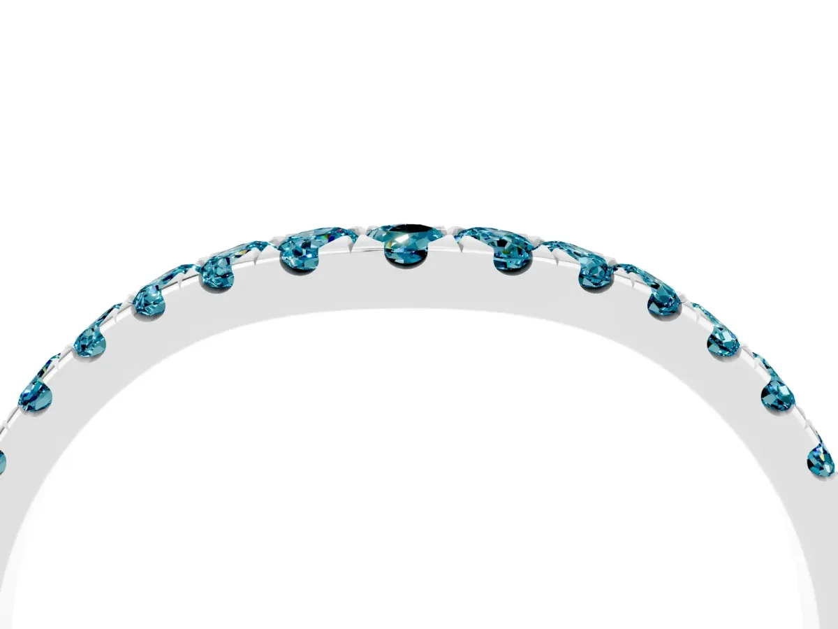 Curved Pavé Round Blue Topaz Wedding Band with Shared Prong Setting White gold